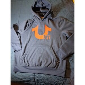 True Religion Hoodie Mens L‎ Blue Buddha Horseshoe Logo Fashion Pullover Sweater
